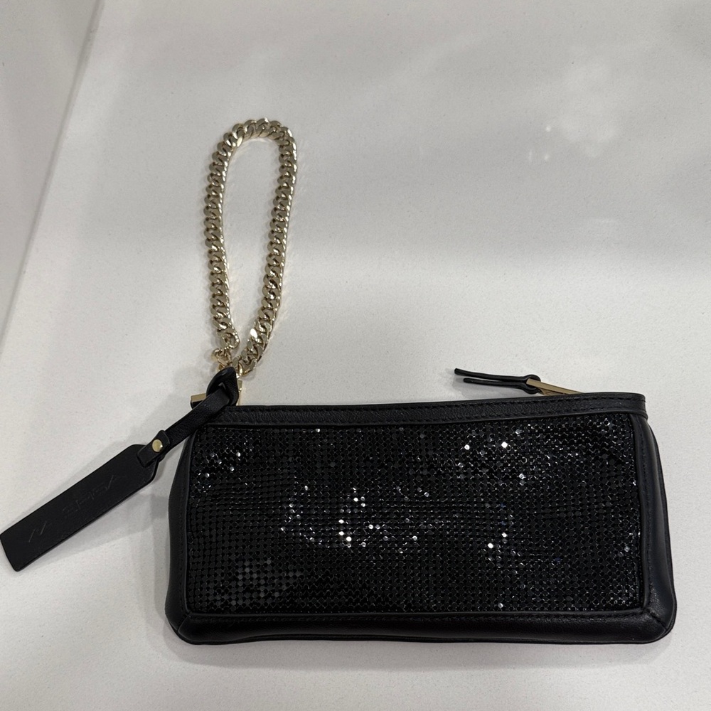 Via Spiga Black Sequin Clutch with Gold Chain